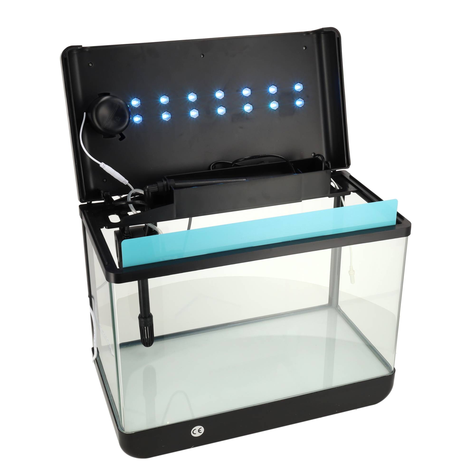 Binnenzijde van het AquaImpact® 26L aquarium met krachtige LED-verlichting in de opengeklapte kap